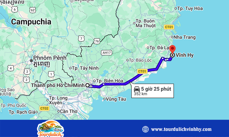 Từ TPHCM đi Vĩnh Hy bao nhiêu km?